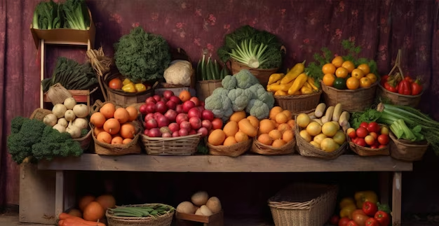 Fresh seasonal produce arranged in a colorful display